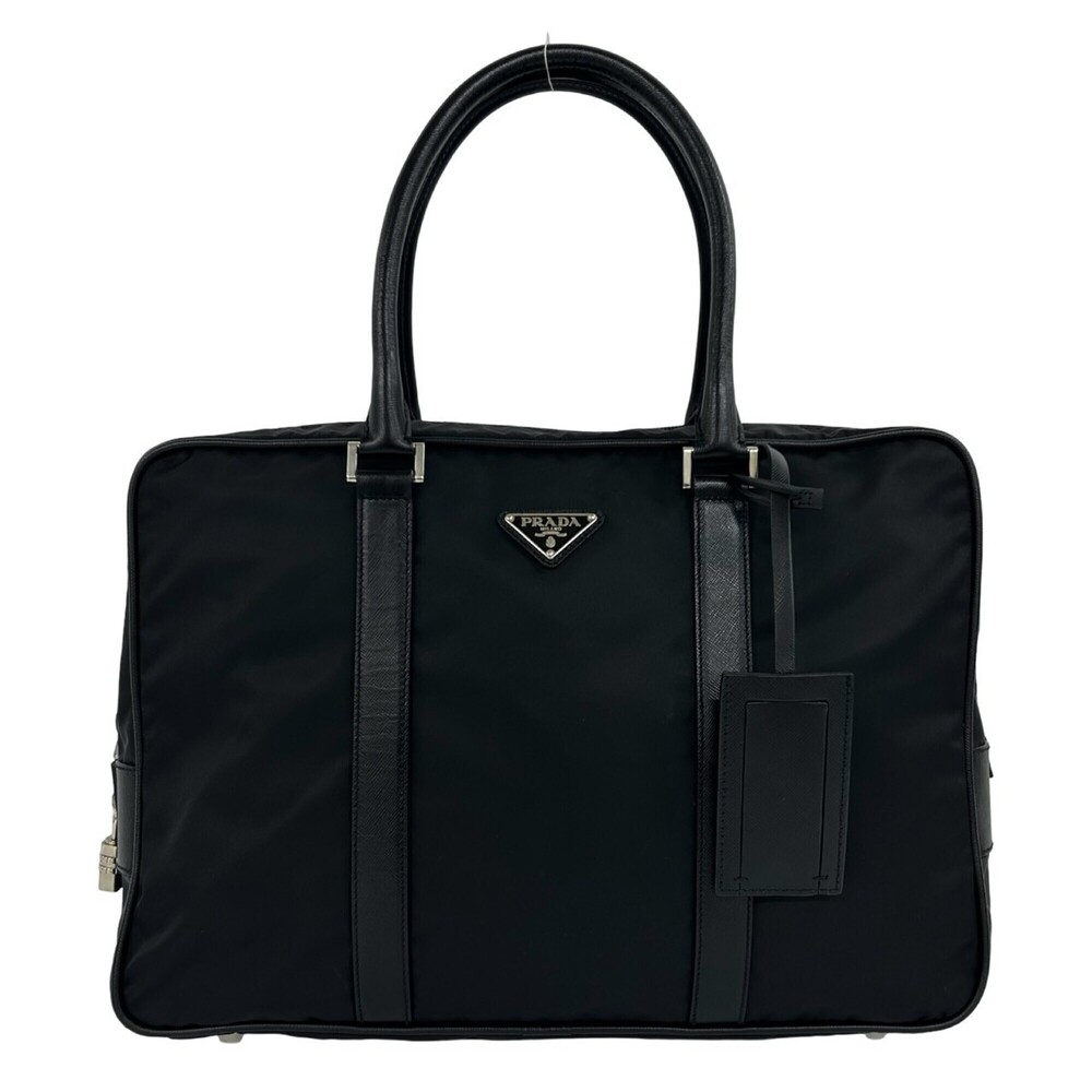 PRADA business bag/briefcase in black, featuring a triangular logo hardware, ...
